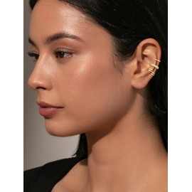 HABIKIP Gold Ear Cuffs for Women Non Piercing, Dainty 14K Gold Plated Hypoallergenic Ear Clip Earrings Set Trendy Thin Cubic Zirconia Irregular Claw Cartilage Fake Earring Jewelry Gifts