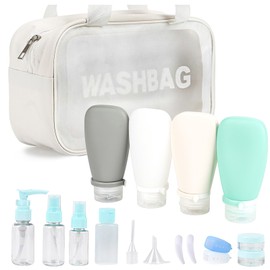 DingCo 18 Pcs Travel Bottles Set for Toiletries TSA Approved, Leak Proof Travel Bottles, Travel Toiletry Bag Set Comes with 3 oz travel bottles, Funnel, Toothbrush Cover