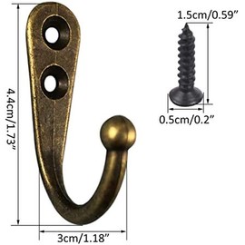 Antique Hooks, Set of 12, Stainless Steel, Wall Hanging, Coat Rack, Hat Hang, Clothes Rack, Screw, Wall, Entryway, Bathroom, Kitchen, Washroom, Western-style Room, Bedroom, Children's Room (Brown)