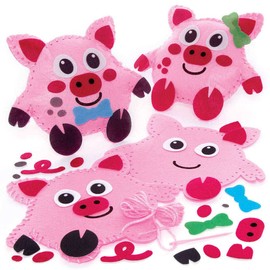 Baker Ross FC816 Pig Cushion Sewing Kits - Pack of 2, Craft Kits for Kids, Sewing Crafts for Kids