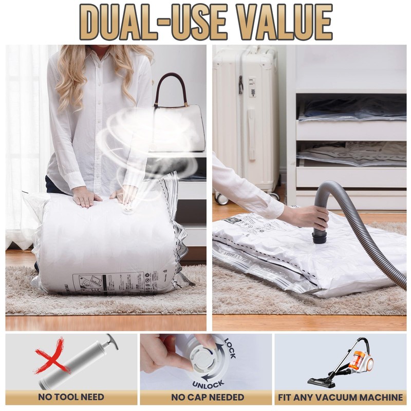 TAILI Vacuum Storage Bags With Long Side Zip 8 Pack
