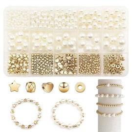 JDCMEI 720-Piece Beads for Bracelet Set, 4/6/8/10/12 mm Beads for Threading, White Beads Set for Threading, DIY Beads for Threading with Colourful Letter Beads for DIY Making Jewellery Making