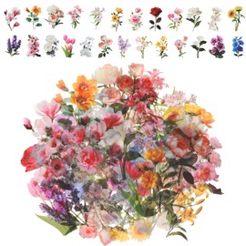 Nogeqi 100 pcs Transparent Plant Sticker, PET Floral Stickers, Vintage Journaling Flower Decals, Waterproof Clear Pressed Flower Sticker, Stickers Flowers for Adults, Decorating Cards(Watercolor)