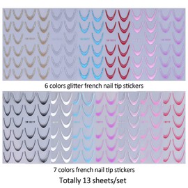 Colorful French Tip Nail Stickers - 13pcs Glitter Curve Nail Decals French Tip Tool French Line Nail Stickers for Nail Art Gradient Adhesive Nail Accessories French Nail Stencils for Salon DIY Design