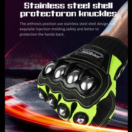 Motorcycle Gloves Air Flow Steel Knuckle Touchscreen BMX MX ATV MTB Motocross Dirt Bike Racing Downhill Tactical Gloves (Green, Large)