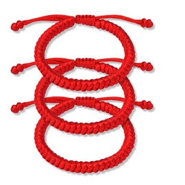 WKRTDY Set of 3 Braided Kabbalah Bracelets for Women, Men and Children - Red Bracelet as Friendship and Lucky Charm with Lace Rope Design, Textile