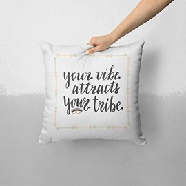 iiRov Your Vibe Attracts Your Tribe - Custom Decorative Home Decor Indoor or Outdoor Throw Pillow Cover Plus Cushion Set for Sofa, Bed or Couch (Pillow CASE Cover Plus Cushion)