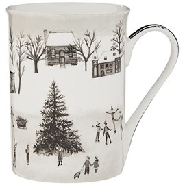 Gracie Bone China by Coastline Imports Winter Wonderland Village Mug 12-Ounce (Set of 4),Black