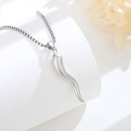 Eudora Italian Horn Chain for Men and Women, Sterling Silver, Cornicello Necklace, Italian Pepper Croissant, Lucky Charm Pendant, Amulet, Jewellery, Gift for Men and Women, Sterling Silver, No