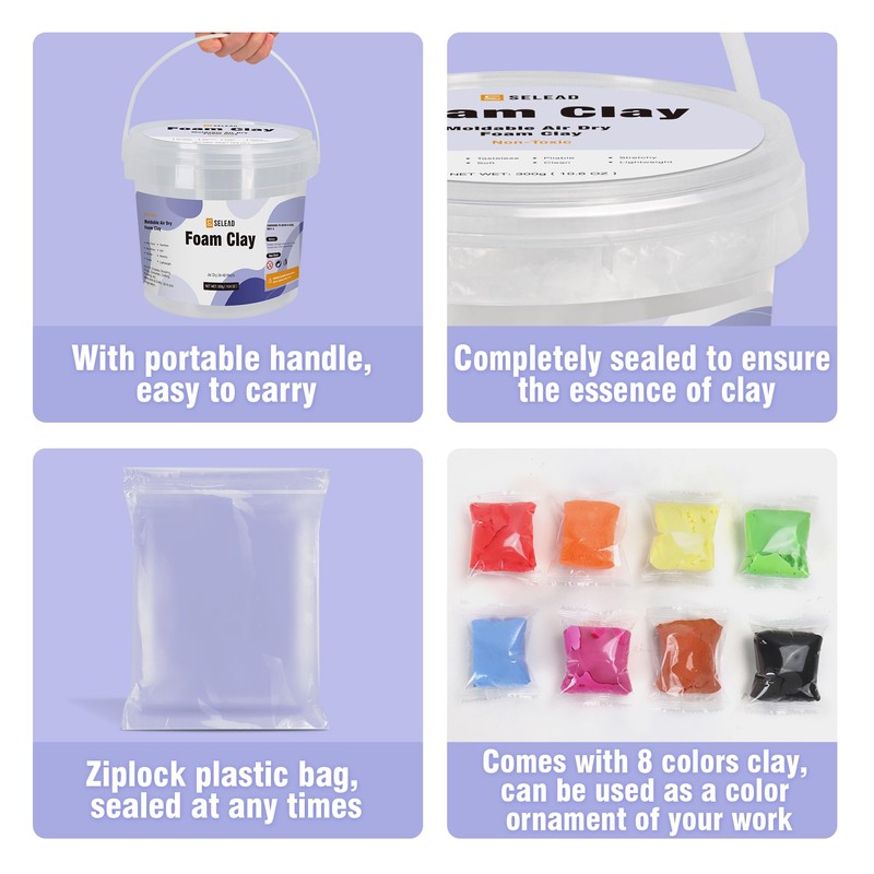 SELEAD Foam Clay White 300g - Moldable Air Dry Ultra-Light