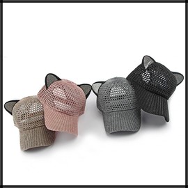 White Fang CZA324 Women's Cat Ear Cap, Mesh Hat, Cute Design, Stylish, Sunscreen, Black