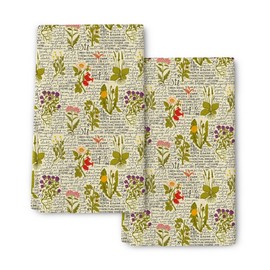 Vintage Sage Green Herbs Kitchen Towels Set of 2 Wildflower Floral Tea Hand Towels for Kitchen, Absorbent Dish Cloths Spring Summer Home Decor, 16"x24"
