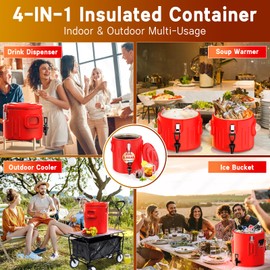 Insulated Beverage Dispenser 2 Gallon - [Stainless Steel Interior] [Hot &Cold Versatile] Hot Drink Dispenser with Spout, Portable Water Cooler Jug for Outdoors Camping Party Sports