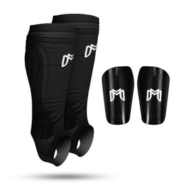 MediCaptain Youth Soccer Shin Guard Sleeves with Padded Protection, Includes Youth Shin Guards, Protective Leg Guards, Pre Cut Soccer Sleeves for Kids, Shin Defender (Black, Youth Large)