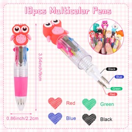 LOMIMOS 18pcs Mini Multicolor 4-in-1 Pens, Cute Ballpoint Pens Bulk Cartoon Retractable Writing Pen for Birthday Party Office School Supplies End of Year Student Gifts