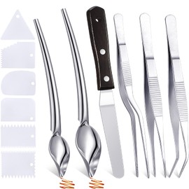 Patelai 12 Pcs Chef Plating Tools Plating Drizzle Spoons Cooking Tweezers Culinary Precision Stainless Steel Drawing Spoons Plastic Dough Scrapers Wood Icing Spatula for Chef Cake Candy Decorating