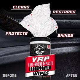 Chemical Guys VRP Vinyl, Rubber, Plastic Shine and Protectant Wipes Canister (30 ct) (2 Pack) – Quick Detail Wipes for Interior & Exterior Surfaces