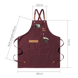 jiuzcare Kitchen Apron 68x76cm Mens Women Aprons for Cooking Cross Back Apron with 7 Pockets Adjustable Barbecue Apron Chef for BBQ Grilling Baking Gardening Barber, Red