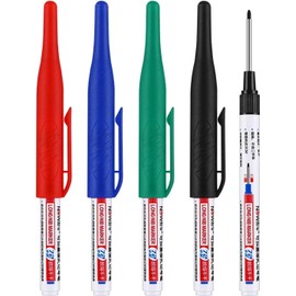 4 Pcs Multi-Purpose Deep Hole Marker Pens, Long Nose Marker Waterproof Colorful Carpenter Pen for Bathroom Home Decoration Construction Pens Woodworking Decoration (Red Black Blue Green Ink)