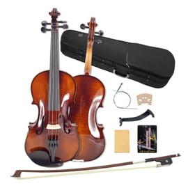 WUQIMUSC Violin 4/4 full set for Beginners, Adults, Students, Aged Spruce Maple Solid Wood Fiddle, Ebony fittings with Hard Case, Shoulder Rest, Bow, Tuner, Extra Strings (brown, 4/4 Full Size)