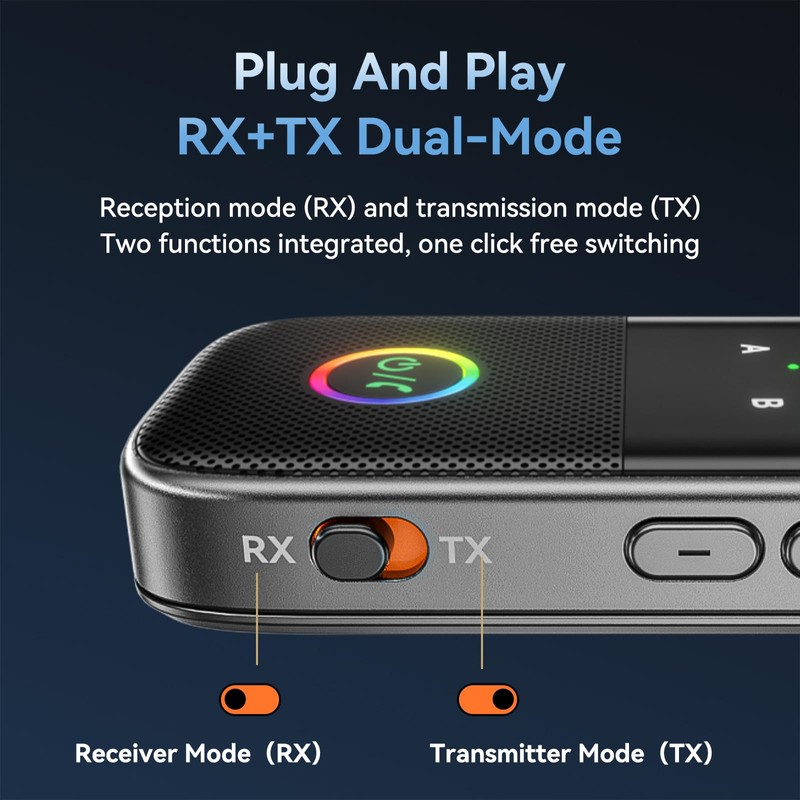 2-in-1 Bluetooth 5.2 Transmitter Receiver for TV/Airplane/Gym/Planes/Boat, Dual Link aptX