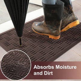 Mibao Front Door Mat Indoor Outdoor Entrance, Dirt Trapping Waterproof All-Season, All-Weather Doormat, Non-Slip Durable Natural Rubber Low Profile Easy Clean Patio Entrance Mat, 29.5" x 17", Coffee