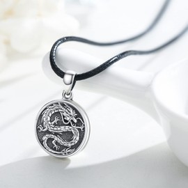 CRWENG Dragon Necklaces 925 Sterling Silver Dragon Photo Box Pendant Necklace for Dad Photo Locket Necklace Can Hold Two Photos Dragon Jewellery for Men and Women (photo box 1)