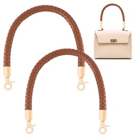 CENCERY Pack of 2 Braided Bag Handles Leather 60 cm for Handbags Shoulder Strap Replacement Handle Bag Handles for DIY Bags and Hook Bags with 2 Carabiner Hooks (Brown)