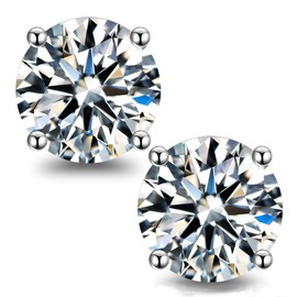 Moissanite Stud Earrings for Women,0.6-4ct 18K White Gold Plated Silver Friction Back and Post for Women Men, D Color VVS1 Round Lab Created Diamond Earrings Men