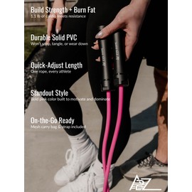 EVO Rope Weighted Jump Rope – 1.1 lb Solid PVC – Adjustable Quick-Slide Length – Ergonomic Anti-Slip Handles – Mesh Travel Bag – Performance Pink – HIIT, Bootcamp, Cardio Workouts