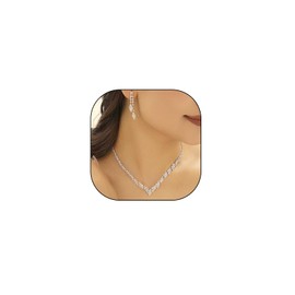 Bridal Necklace Earring Jewelry Set for Women Wedding Prom Vintage Rhinestone Tennis Choker Crystal Dangle Statement Earrings Bridesmaid Dresses Accessories Gift (Silver)