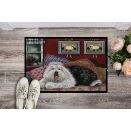 Caroline's Treasures PPP3266MAT Old English Sheepdog Sweet Dreams Doormat 18x27 Front Door Mat Indoor Outdoor Rugs for Entryway, Non Slip Washable Low Pile, 18H X 27W