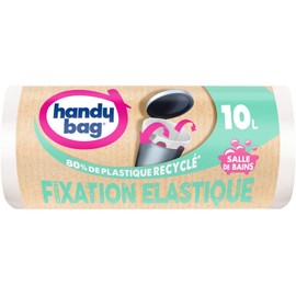 Handy Bag 15 x 10 Litre 80% Recycled Plastic Bin Liners with Elastic Seal for Small Bin 40x40cm