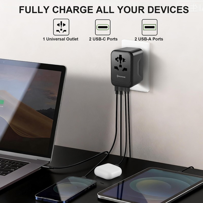 Realmade 35W PD International Travel Adapter 5-Port Type C G