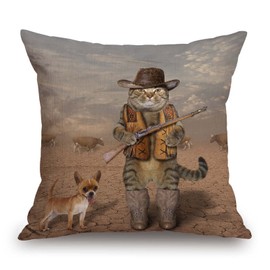 TSSOHU Funny Cat Pillow Cover Cowboy Cat and His Dog Decorative Pillow Covers Square Pillowcase Cushion Covers 18x18 Inches