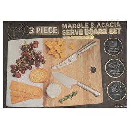 Core Kitchen Marbel & Acacia Server Board Set with Cheese Knives