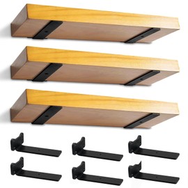 Floating Shelf Brackets Heavy Duty Industrial L Shelf Bracket 1/5 Inch Thick Premium Solid Steel Shelf Supports, Black Rustic Wall Brackets for Shelves - 5 Inch Floating Shelves Hardware (6 Pack)