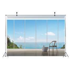 CORFOTO Fabric 9x6ft Window Backdrop Theme Photography Simple and Elegant Apartment Virtual Business Mansion for Video Call Mini Session Conference Zoom Meeting Background Poster Decor Curtain