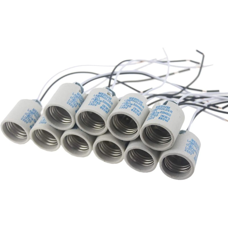 Rextin 10Pcs Ceramic Standard Medimun Screw Base Socket E26 E27