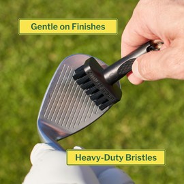 SMILEY GOLF Mini Golf Brush with Retractable Belt Clip - Carabiner Extends to 20-inches - Clips onto Belt Loop During Practice - Works on All Golf Bags - for Irons & Wedges - Golf Club Brush