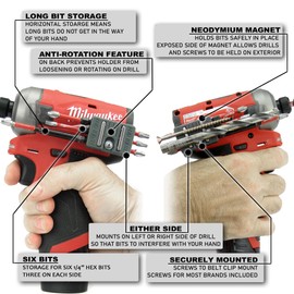 Halberd M12 Bit Holder, Neodymium Magnets Hold Bits, Horizontal Storage Provides Hand Clearance, Screws to Belt Clip Screw, for Milwaukee M12 Gen 2 and Gen 3 Tools - 2 Pack