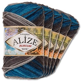 Alize 5 x 100 g Balls of Burcum Batik Premium Wool, 100% Acrylic, 29 Colours, Colour Gradient Accents, Crochet Knitting, Clothing (4200)