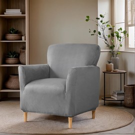 OKYUK Luxury Velvet Chair Covers for Banquet Armrests Stretch Chair Covers for Living Room Soft Armchair Slipcover Non-Slip Dog Friendly Furniture Protector (Dark Grey)
