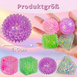Stressball, 4 Stück Anti Stressbälle Squishy, Antistressball GlitzerSqueeze Ball Mini, Stressball Cube Antistressbälle Sensorische Erwachsene Stressabbau Entspannung Spielzeug für Angstabbau