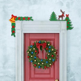 Wesiti 2 Pcs Christmas Door Topper Tree Bell Elk Decor Funny Door Corner Sign Decor Home Wooden Christmas Cabinet Knob Covers Party Ornament Props Gift for Wall Window DIY