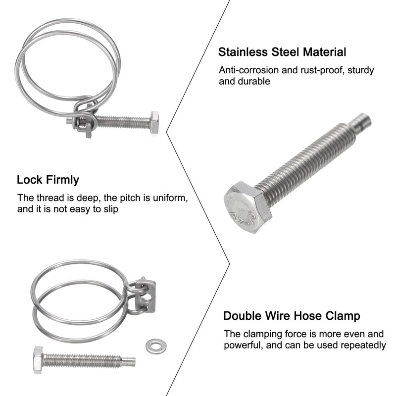 sourcing map 6Pcs Double Wire Hose Clamp, 48-55mm Adjustable Stainless