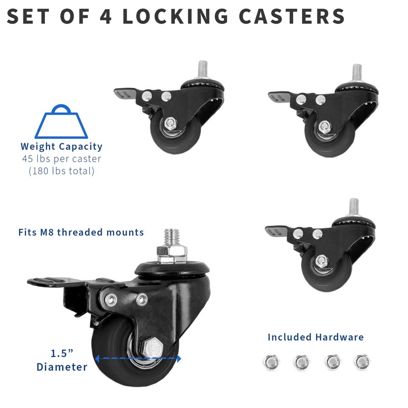 VIVO 1.5 inch M8 Threaded Locking Caster Wheels, Set of