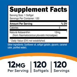 Nutricost Astaxanthin 12mg, Non-GMO and Gluten Free, 120 Softgels (4 Month Supply)