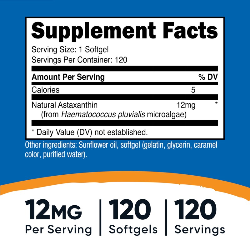Nutricost Astaxanthin 12mg, Non-GMO and Gluten Free, 120 Softgels (4