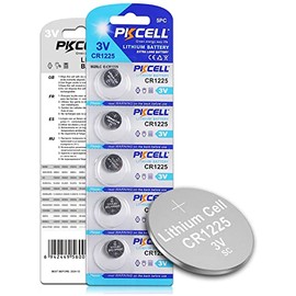 CR1225 Battery 3V Lithium Button Coin Cell for Car Key 5-Year Shelf Life (5 Counts)